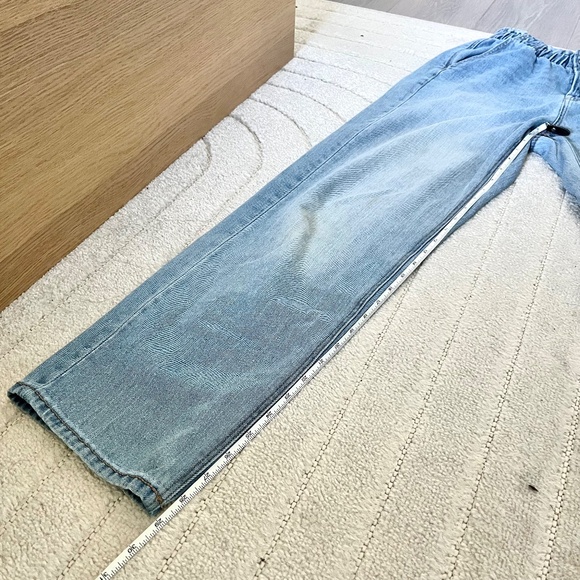 American Eagle Baggy Mom Jeans Hi-Rise Blue Paper bag Elastic Waist Size 4 / 27 - Picture 10 of 12